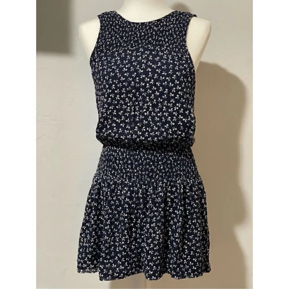 Joie xs silk mini dress blue flower print